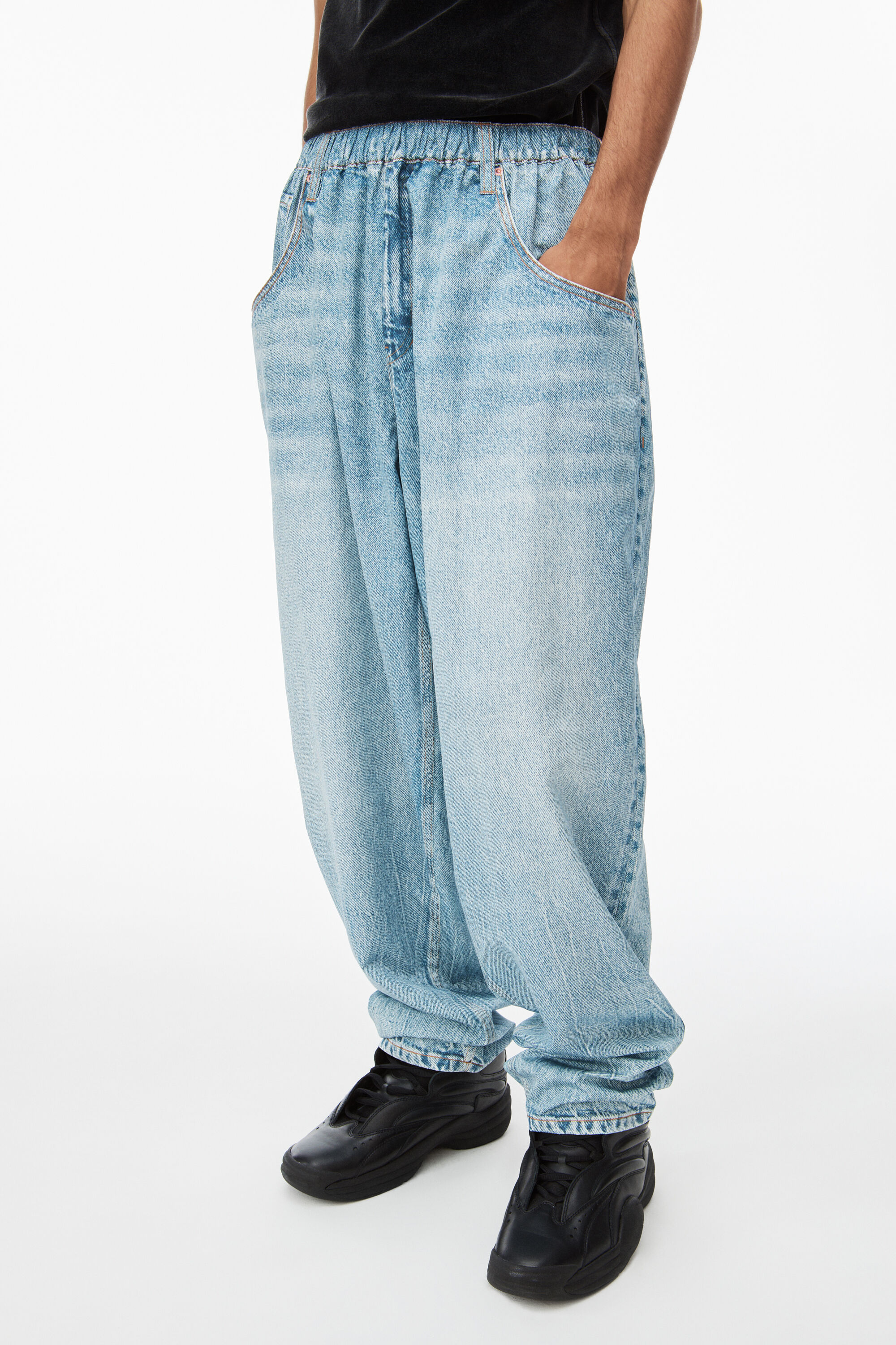 printed denim track pant in nylon in VINTAGE FADED INDIGO printed denim track pant in nylon in VINTAGE FADED INDIGO