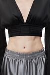 Alexander Wang black cropped v-neck blouse in satin jersey