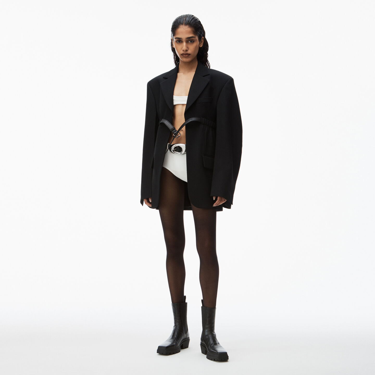 Alexander Wang Belted Wool Blazer In Black