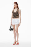 Alexander Wang white drawstring skort in cotton & crystal hotfix poplin
