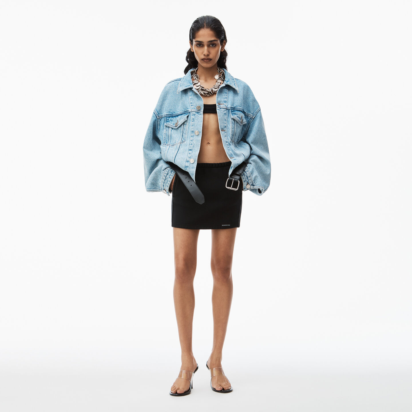 Alexander Wang Mini Skirt In Classic Cotton Terry With Logo Waistband In Faded Black