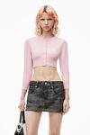 Alexander Wang pink chalk cardigan en laine mérinos ultra fine effet rétréci avec logo en relief