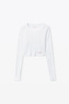 Alexander Wang white crystal hotfix cropped long sleeve tee
