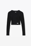 Cropped Long-Sleeve Tee in Ribbed Cotton Jersey