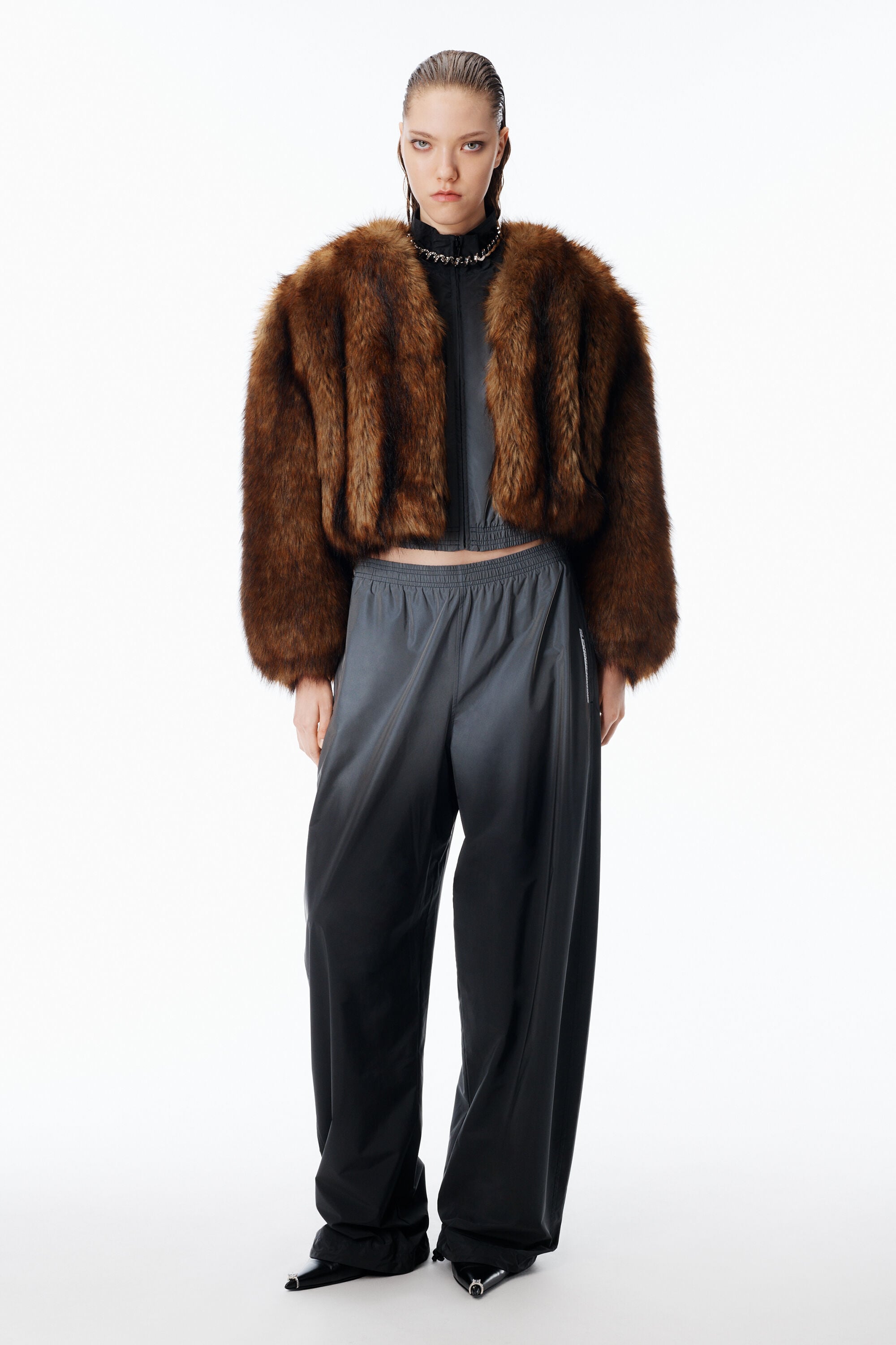Unisex Reflective Track Pant Mid-Rise in SILVER/BLACK | alexanderwang®