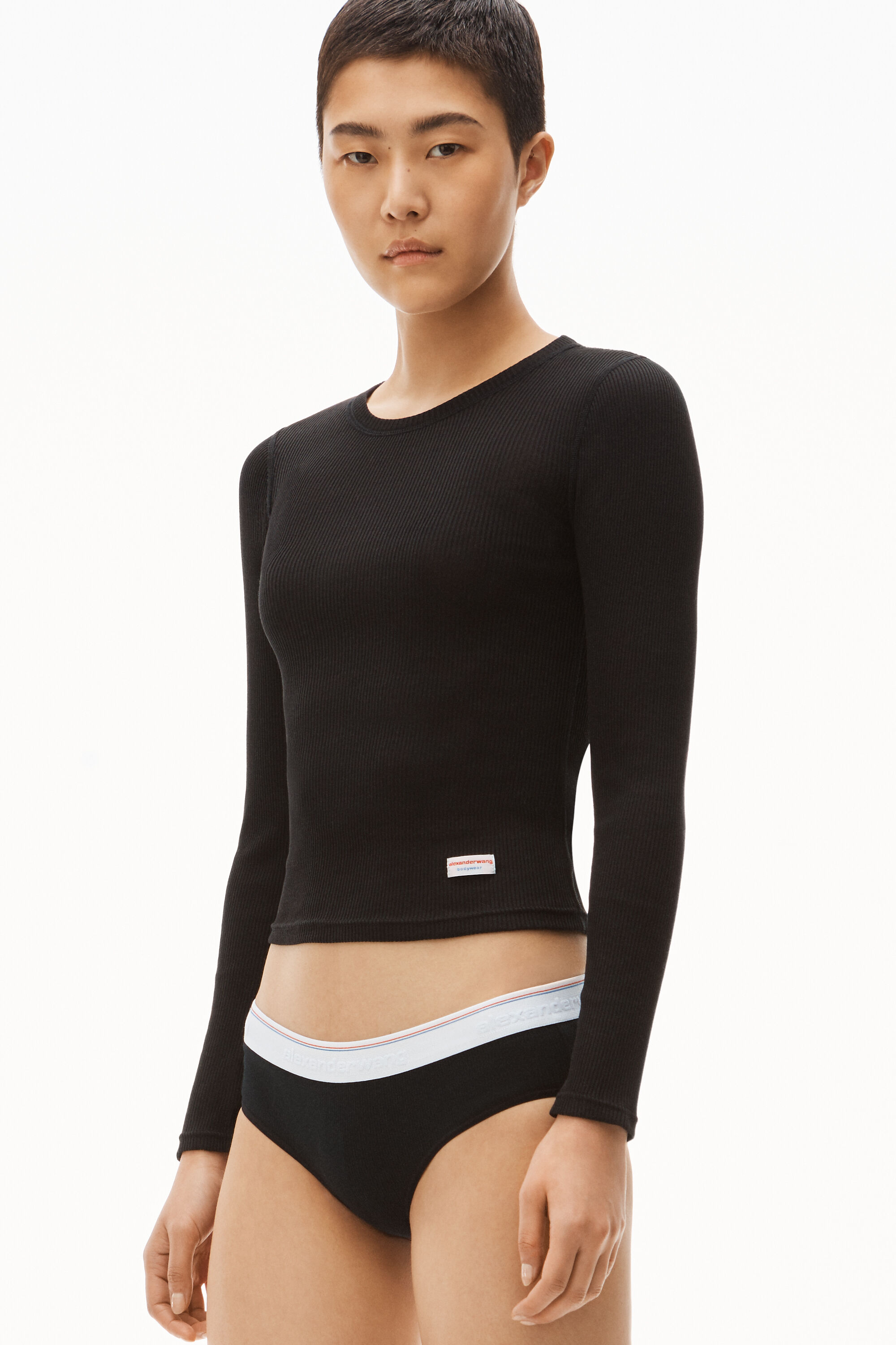 alexanderwang LONG-SLEEVE TEE IN RIBBED COTTON BLACK