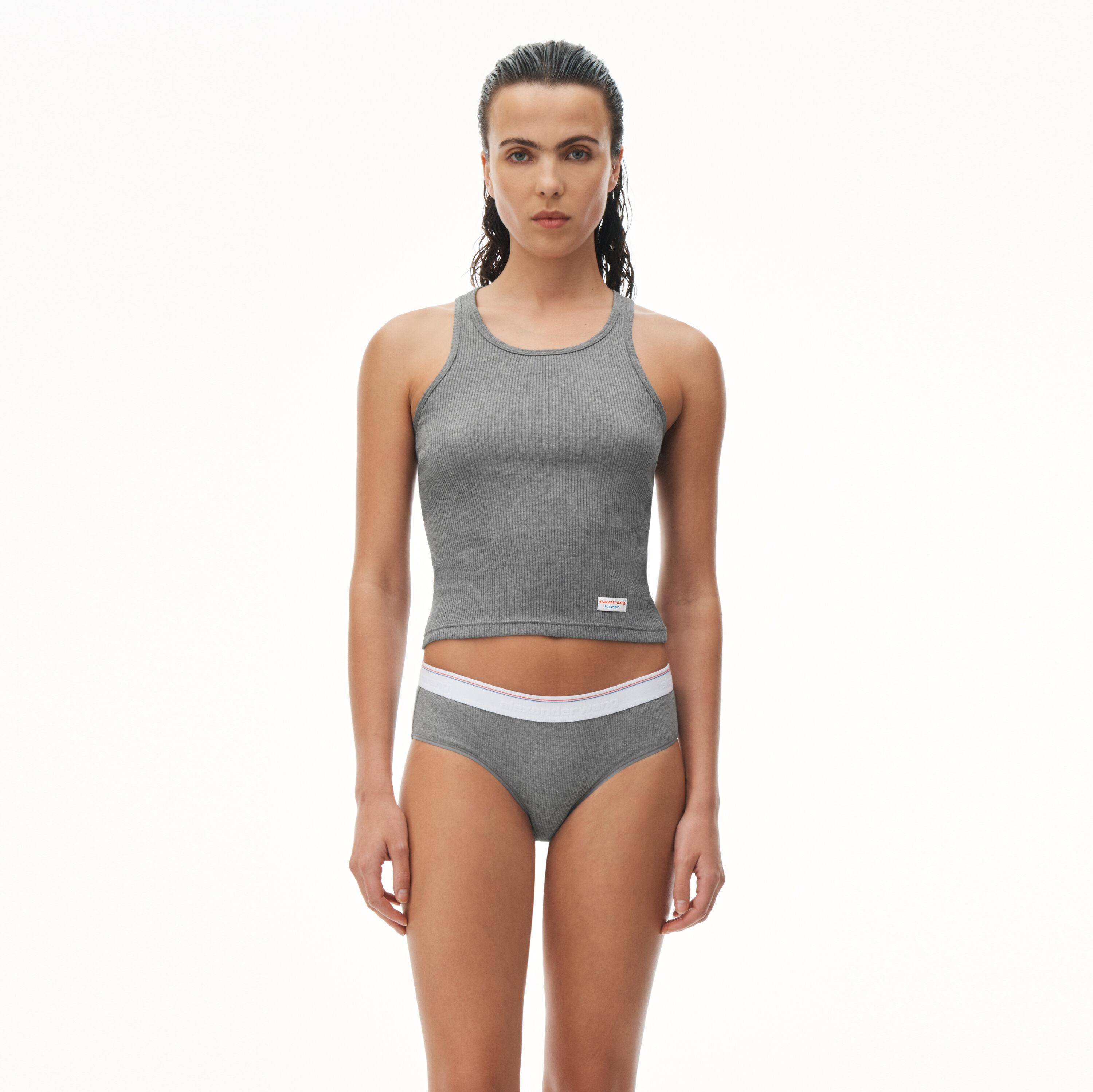 Alexander Wang Racerback Tank In Ribbed Cotton In Dark Heather