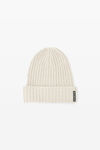 Alexander Wang ivory ribbed beanie with logo flag tag