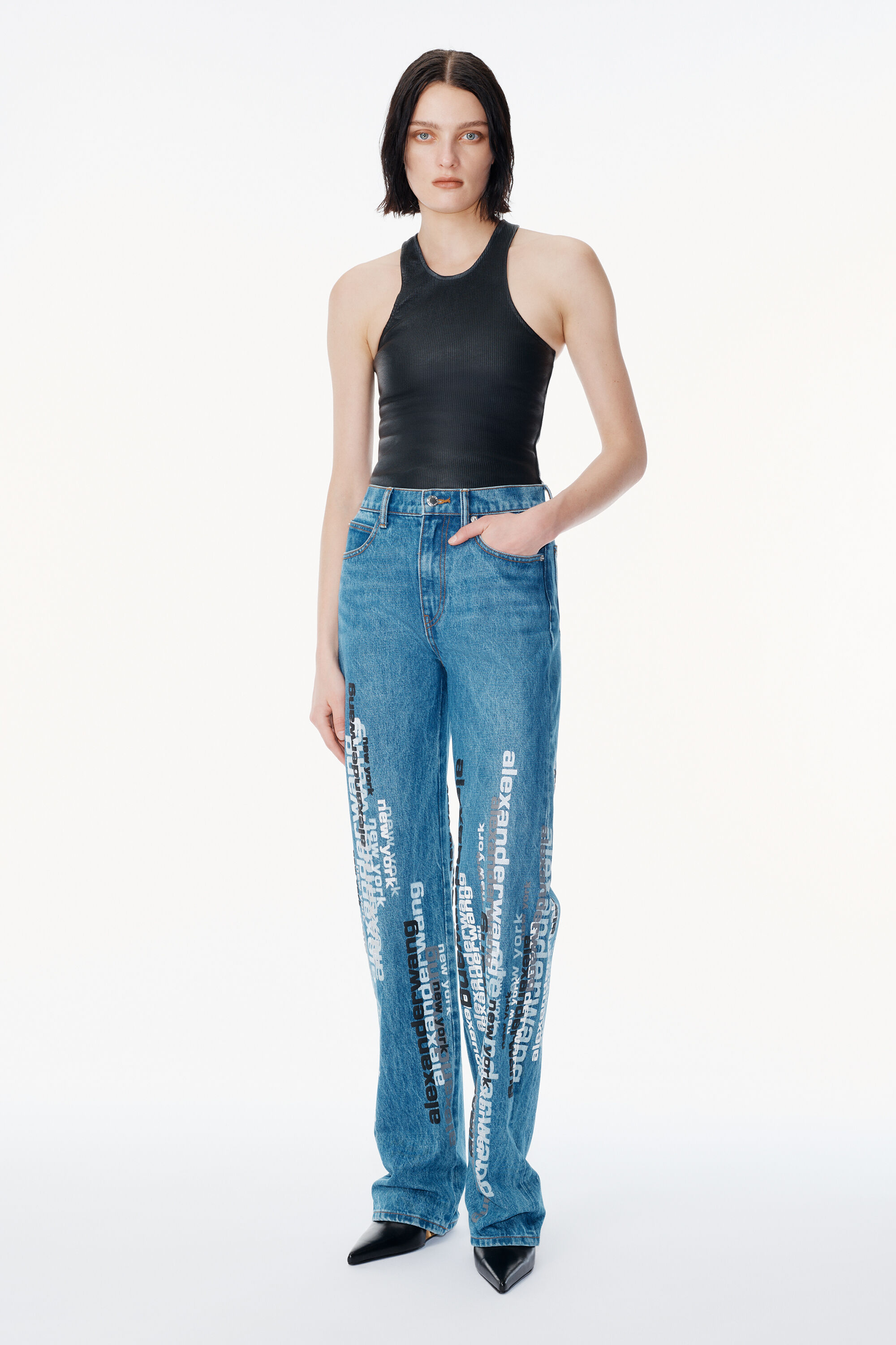Deep Blue EZ Jean with Vertical Logo in DEEP BLUE | alexanderwang®