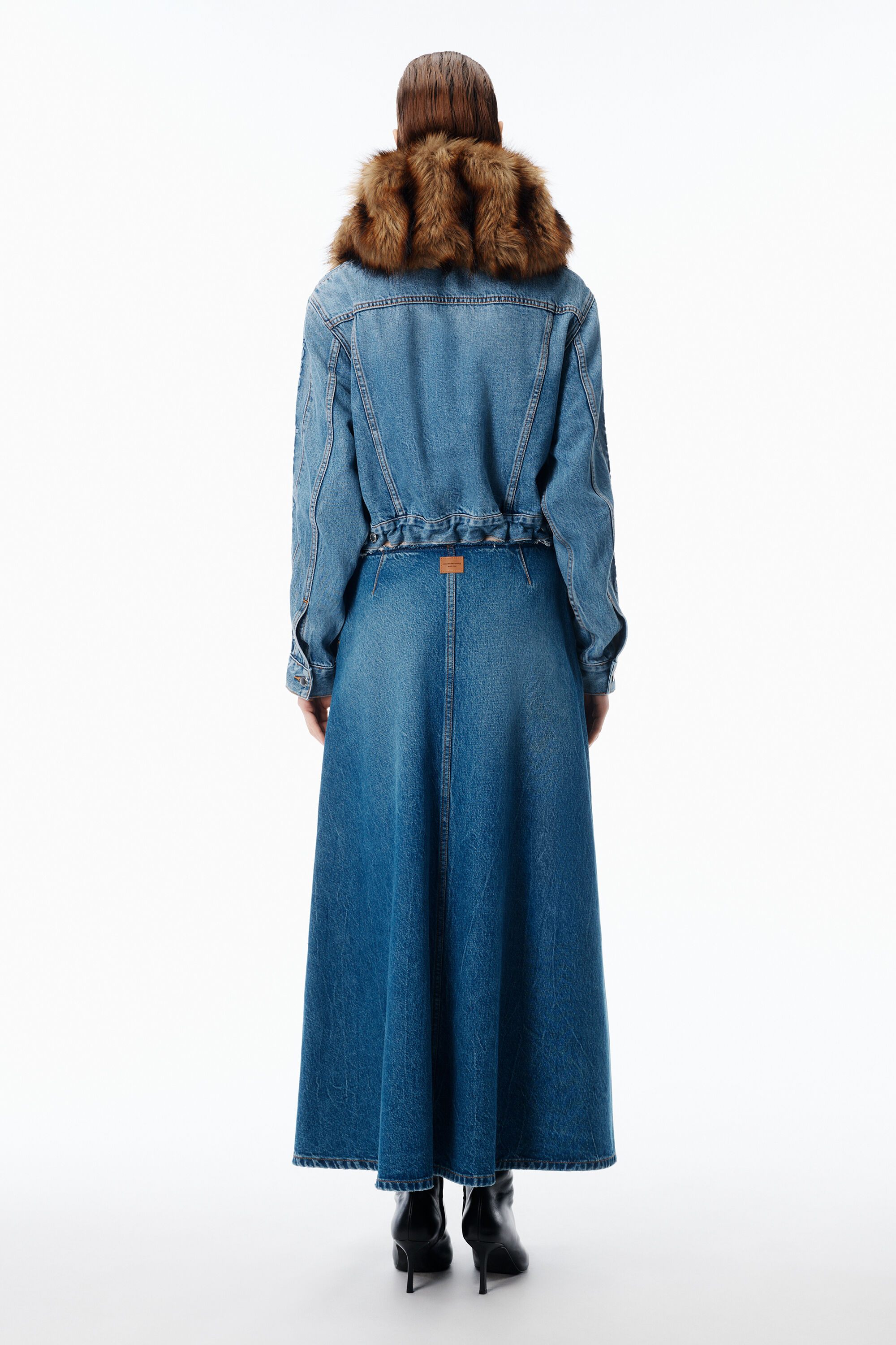 A-Line Denim Skirt Midi in VINTAGE MARBLED BLUE | alexanderwang®