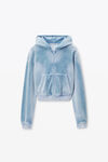 Alexander Wang washed light blue shrunken zip-up hoodie in crushed velour