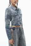 Alexander Wang washed smoke white slim flocked trucker jacket with lasered cloud print