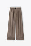 alexander wang logo boxer pant in shiny cupro twill grey/black