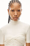 alexander wang ruched mock neck top in stretch jersey vintage white