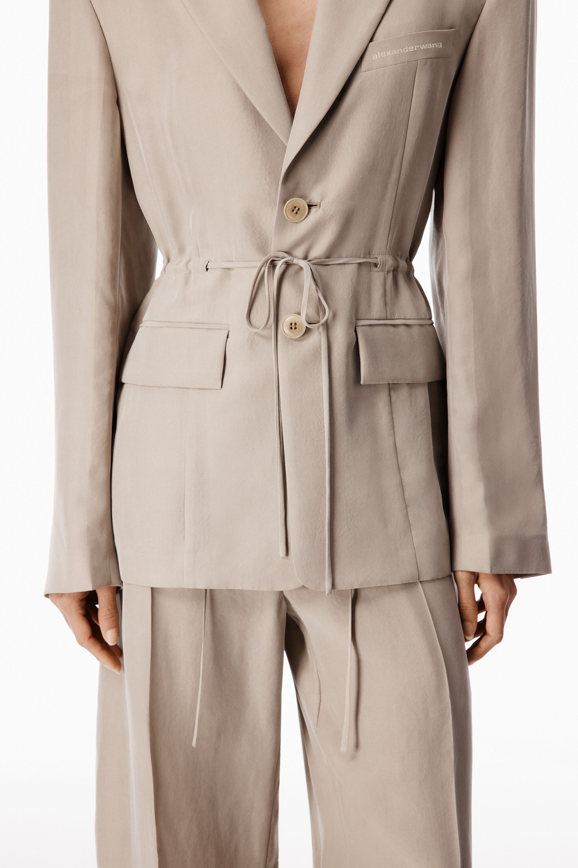 Ruched Waist Blazer in ARMY TAN | alexanderwang®
