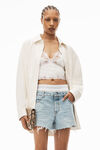 alexander wang logo elastic brief layer short in denim  pebble bleach