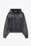 Alexander Wang washed caviar cropped zip-up hoodie with crystal hotfix drawcord