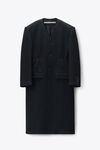 Alexander Wang black/charcoal collarless coat in double tweed wool