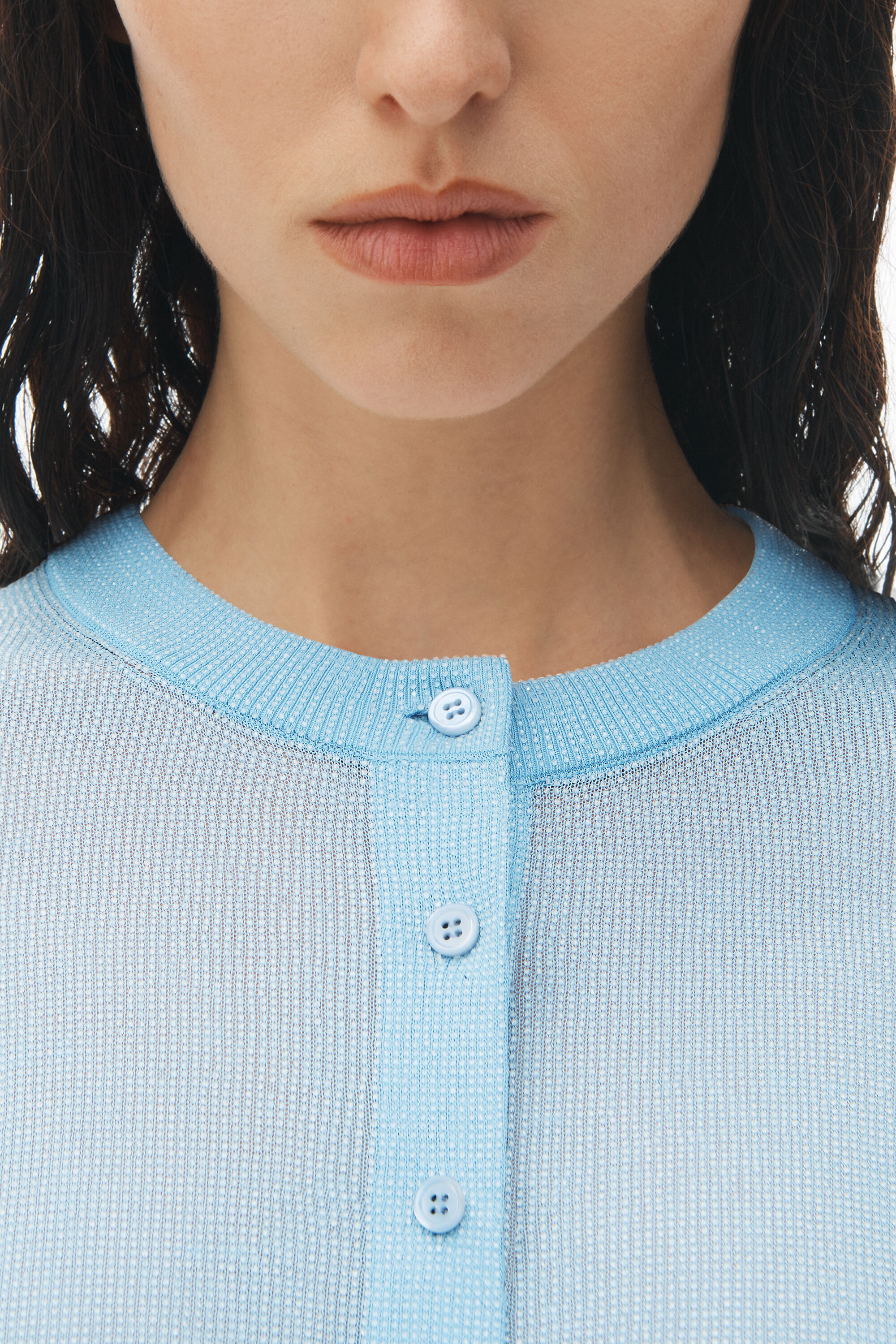 Cropped Cardigan in Clear Bead Hotfix in BLUE | alexanderwang®