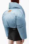 alexander wang oversized cropped puffer jacket in nylon vintage faded indigo