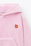 alexander wang kids puff logo hoodie in velour washed candy pink