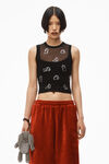 alexander wang hotfix cropped tank top in gauzy mesh black