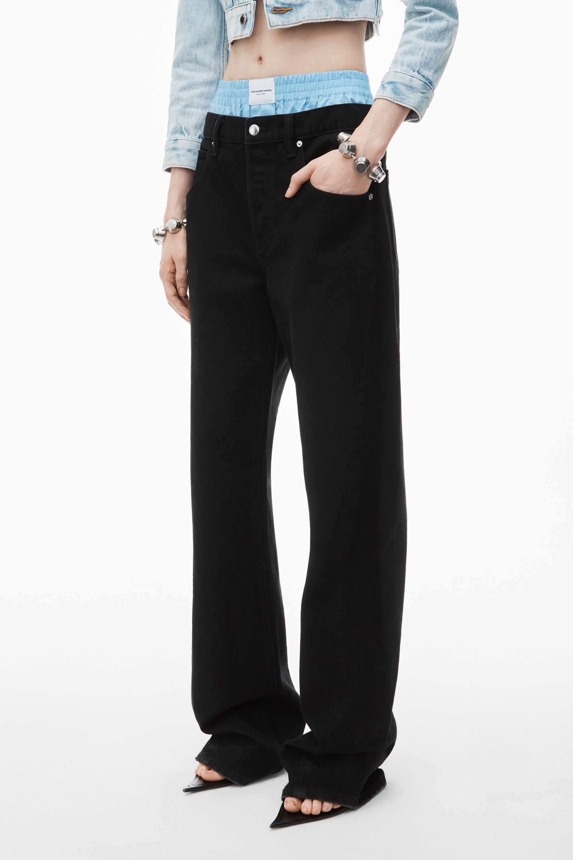 high-waist cotton balloon jeans with pre-styled boxer