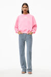 alexander wang puff logo crew sweatshirt in terry pink glo