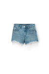 short en jean taille haute à bords effilochés