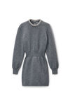 Alexander Wang charcoal long sleeve dress in wool blend with crystal hotfix trim