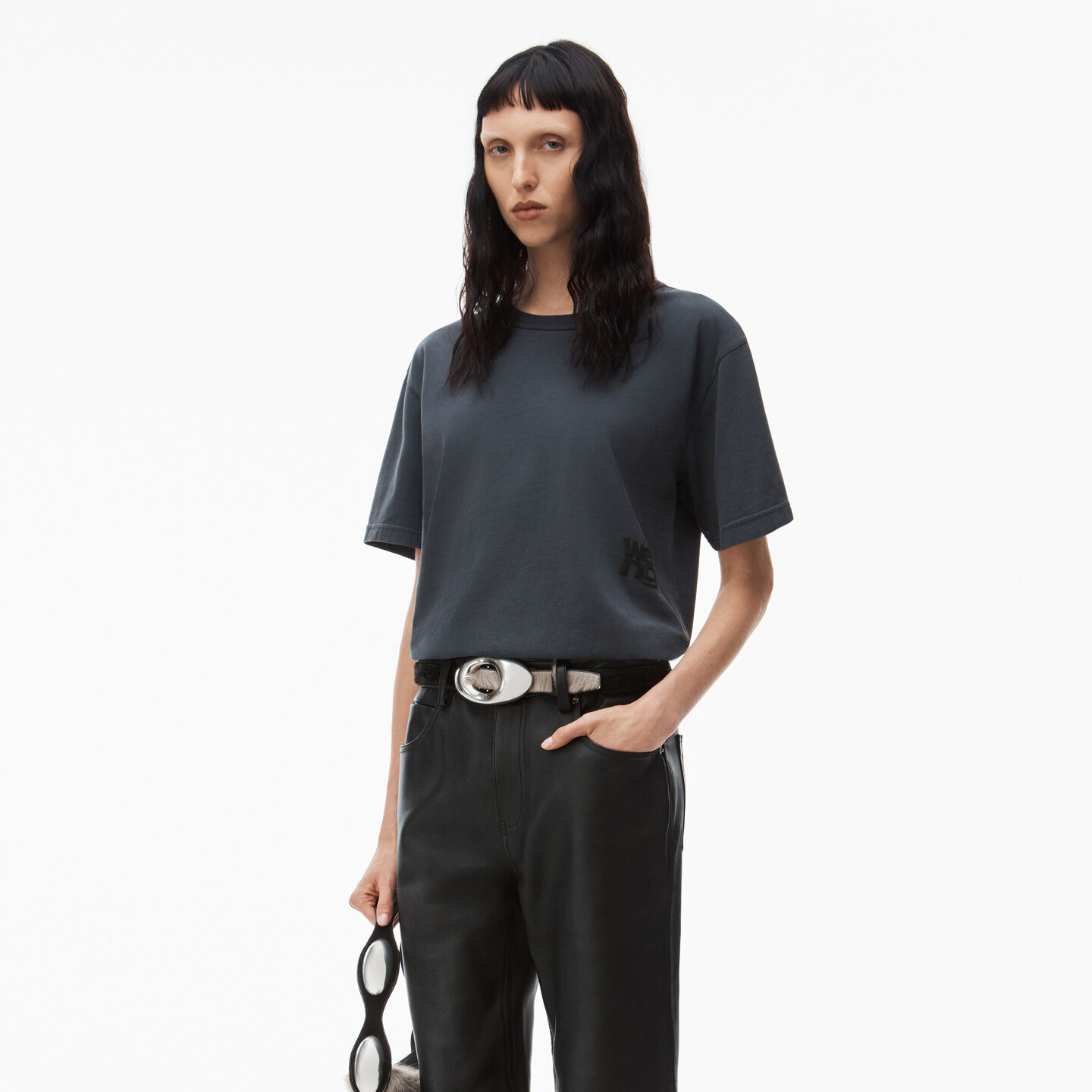 Alexander Wang Puff Logo Tee In Essential Cotton Jersey In Soft Obsidian