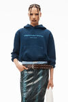 alexander wang glitter logo hoodie in classic terry dark navy combo