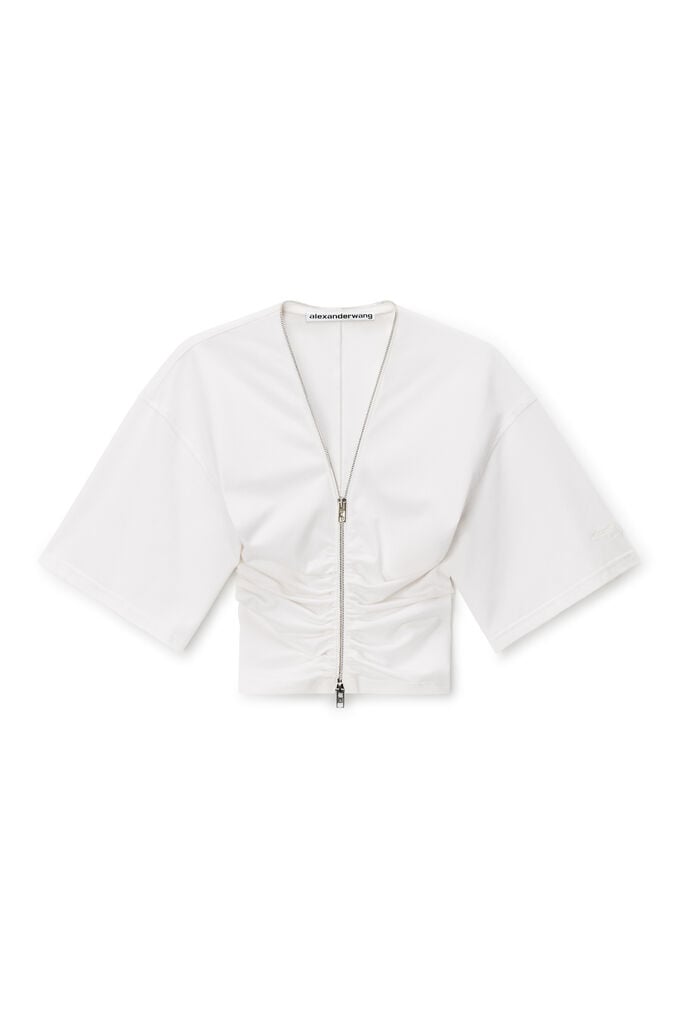 Alexander Wang Gathered T-shirt With Continuous Loop Zipper In White