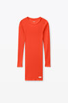 Alexander Wang fiery red long sleeve loungewear dress in ribbed cotton jersey