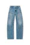 Alexander Wang classic worn indigo high-waist workwear pant in clear bead hotfix