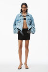 alexander wang mini skirt in classic cotton terry with logo waistband faded black