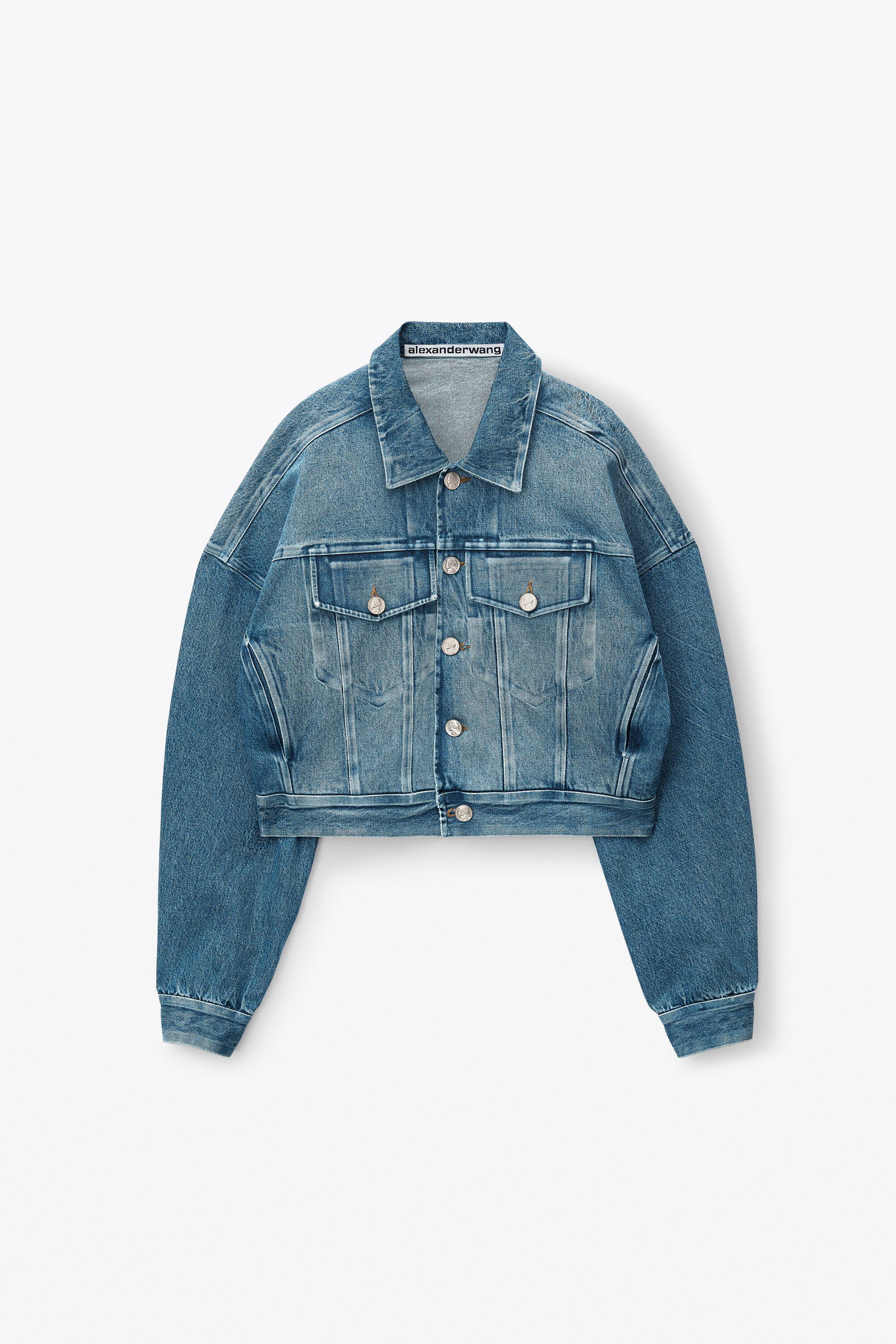 bonded rounded trucker jacket in cotton denim in VINTAGE 