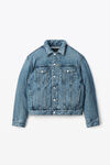alexander wang padded trucker jacket in denim vintage medium indigo