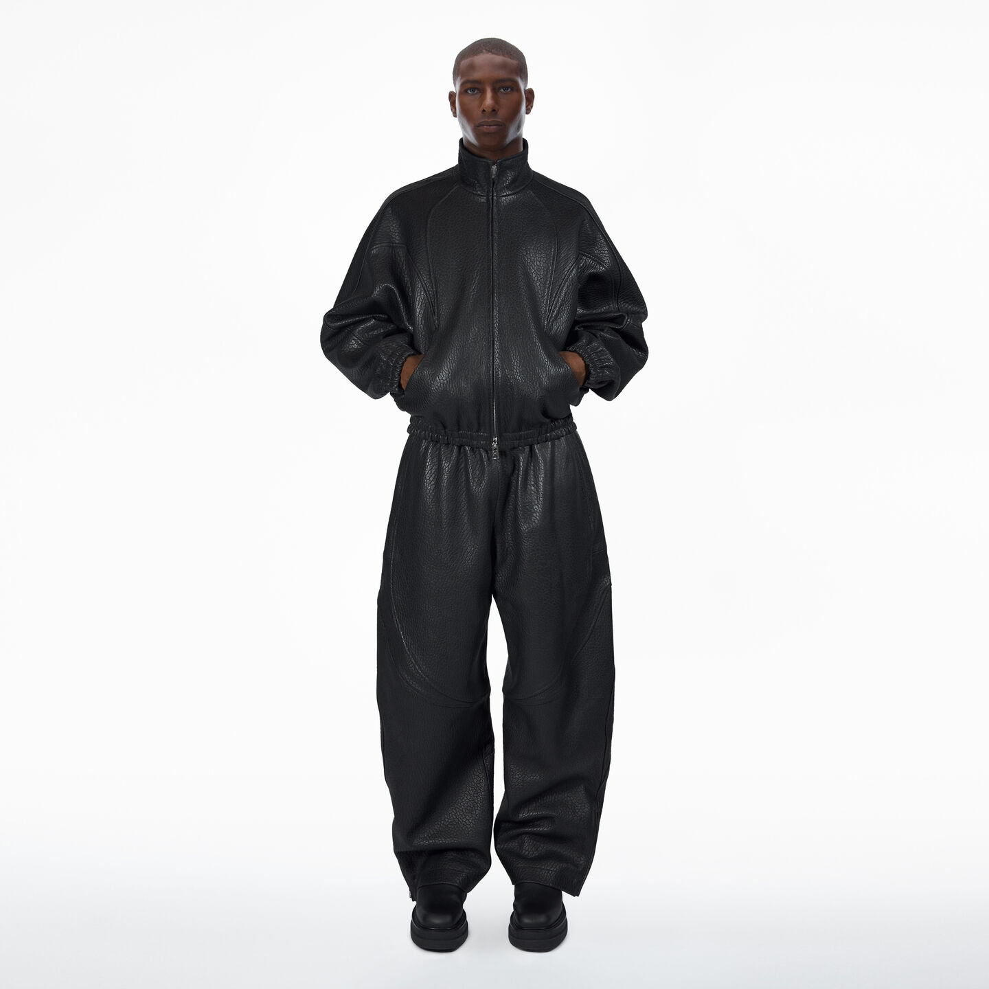 Alexander Wang Track Pant In Primal Lambskin Leather In Black