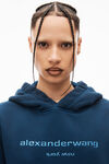 alexander wang glitter logo hoodie in classic terry dark navy combo