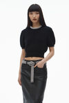 Alexander Wang black short sleeve tee in wool blend with crystal hotfix trim