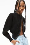 alexander wang ruched leather trim cardigan in wool black