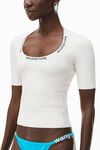 alexander wang jacquard logo tee in stretch knit soft white