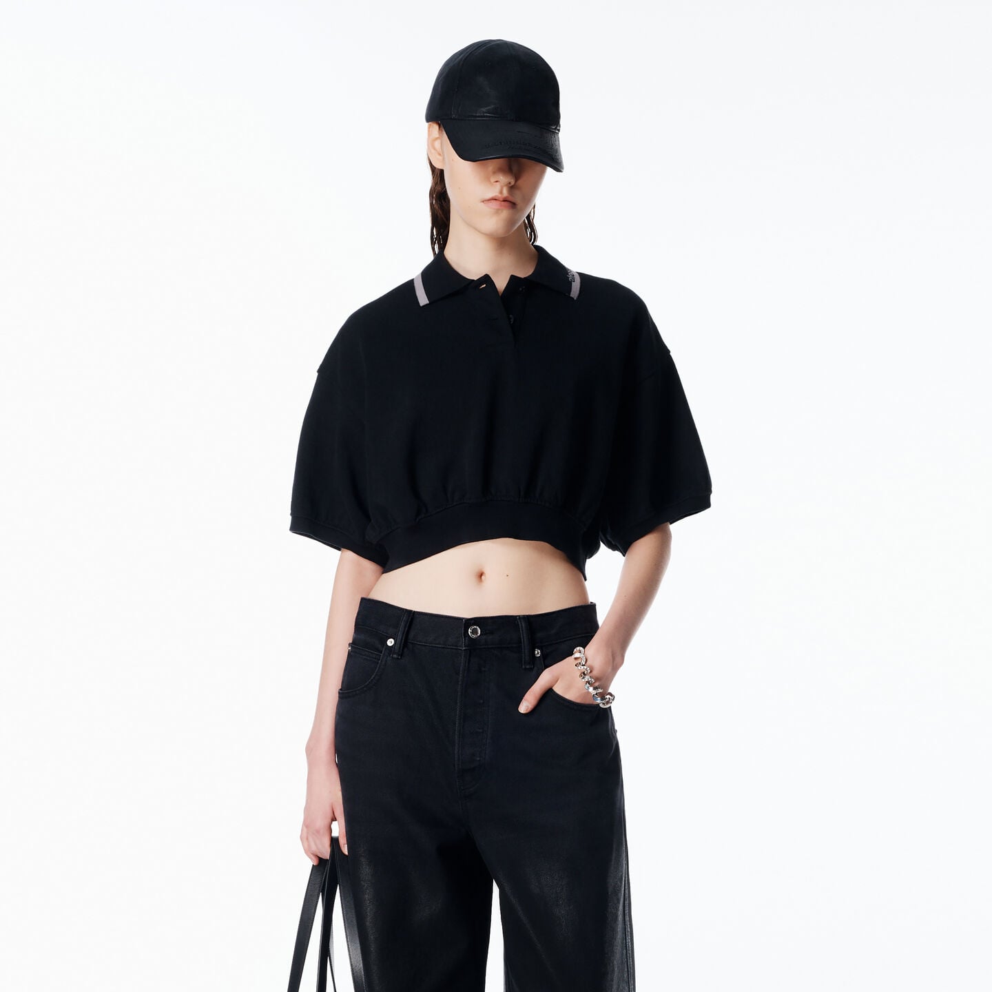 Alexander Wang Women Cropped Cotton Polo Shirt In Black