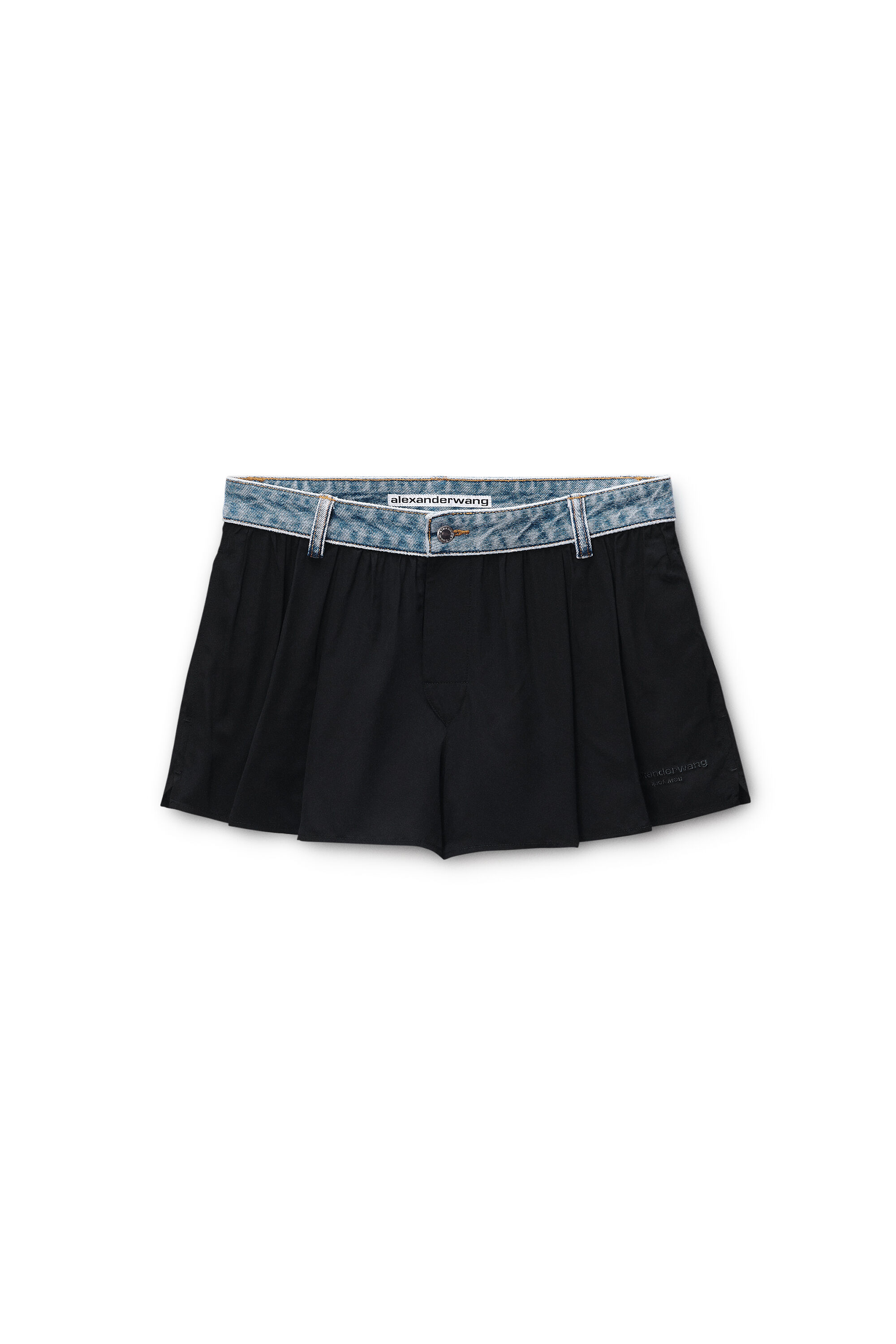 DENIM WAISTBAND MID-RISE SHORT in BLACK | alexanderwang®