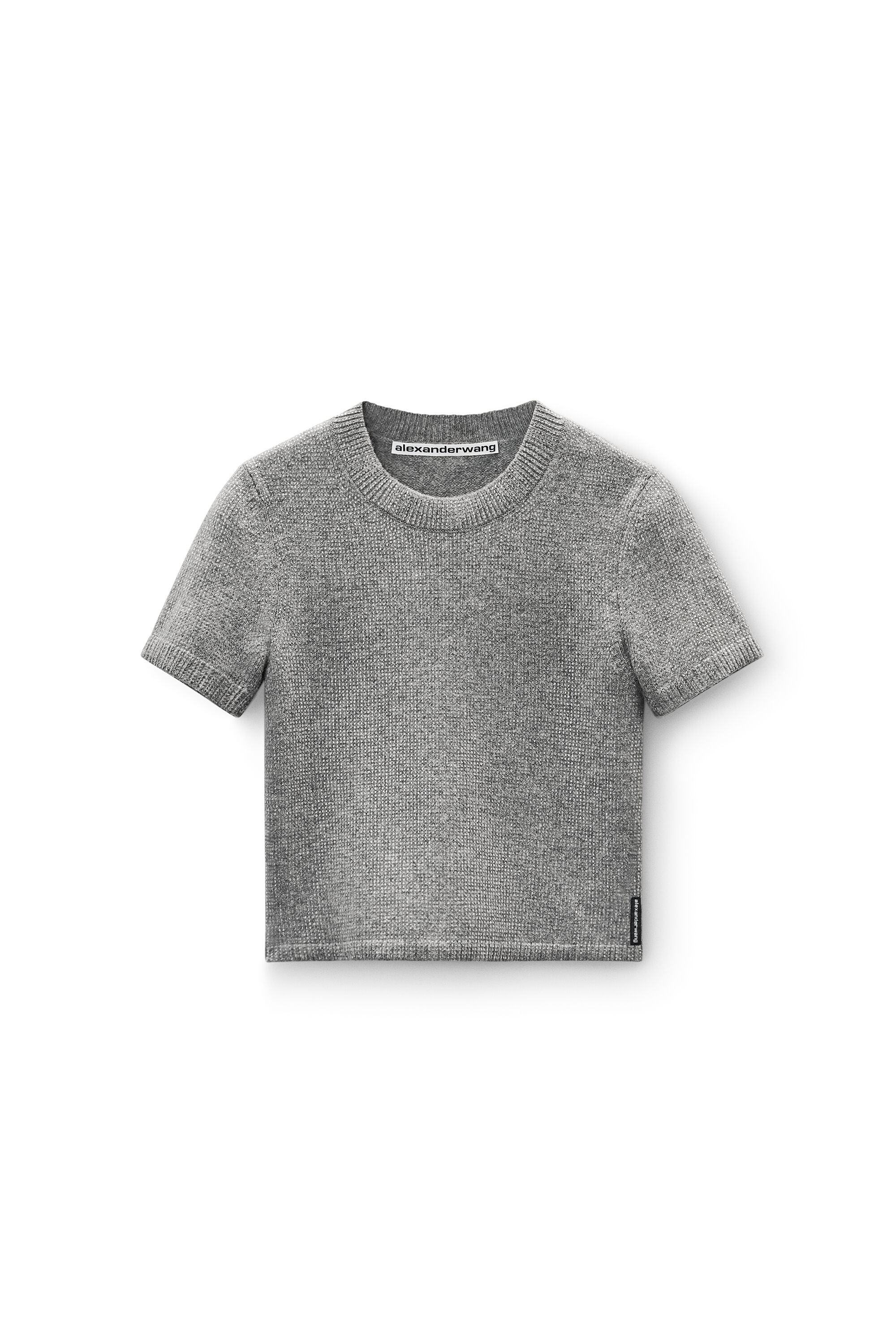 Grey Wool-Blend Hotfix Logo Tee in HEATHER GREY | alexanderwang®
