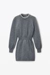 Alexander Wang charcoal long sleeve dress in wool blend with crystal hotfix trim