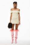 alexander wang off-shoulder mini dress in faux suede tender yellow