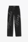 Alexander Wang grey aged ez mid rise jeans in crystal hotfix logo