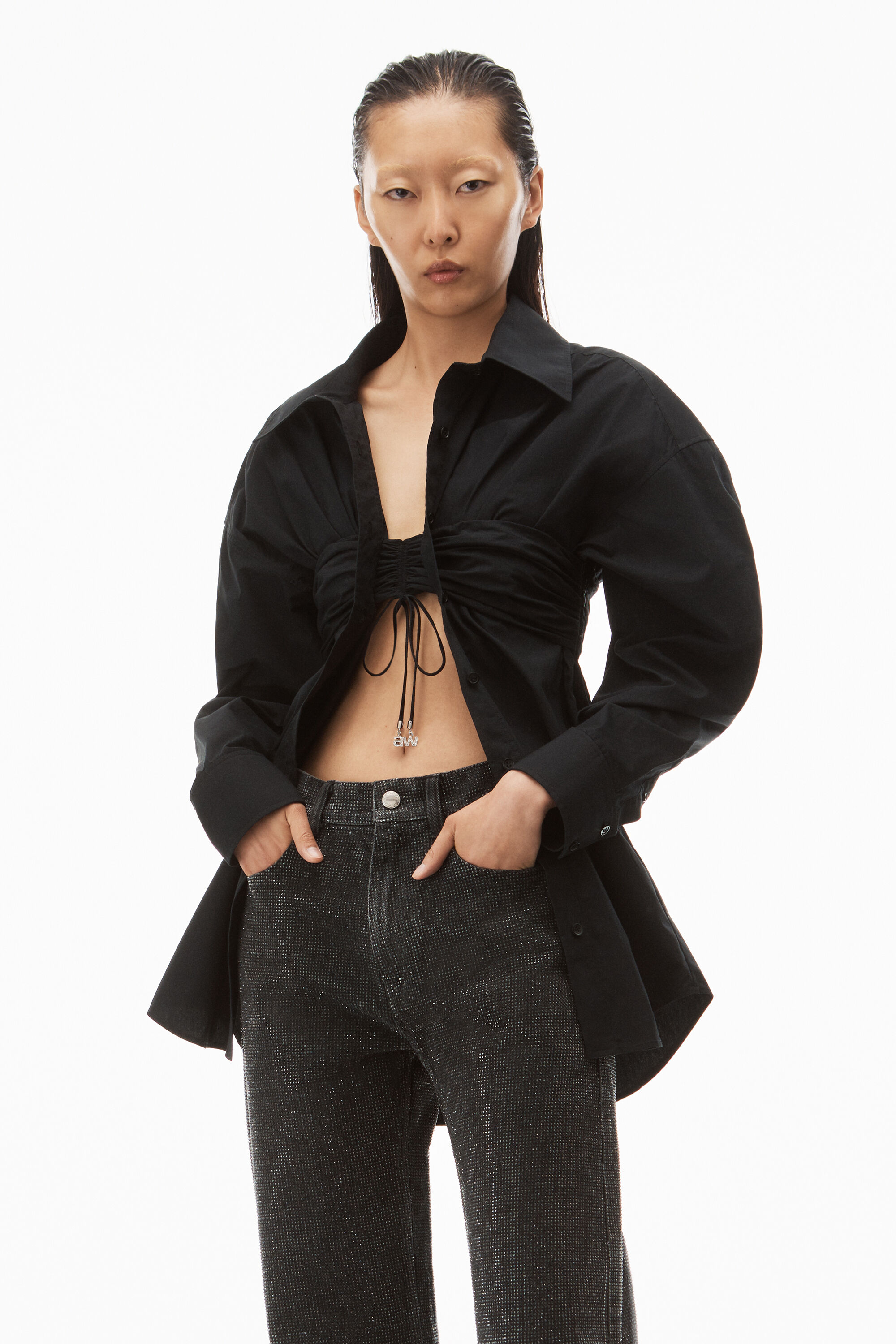 RUCHED BANDEAU SHIRT IN COMPACT COTTON